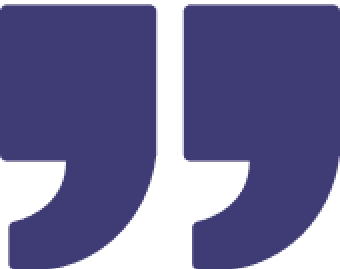 Dark blue quotation mark graphic icon.